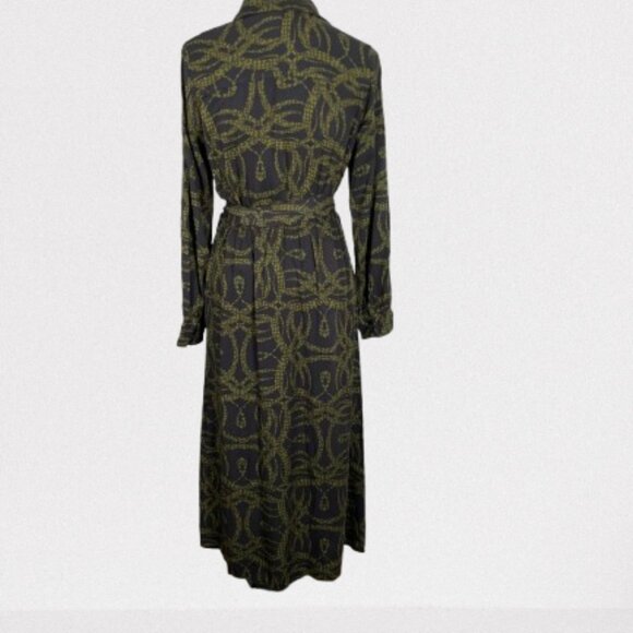 Richard Allan x H&M NWOT Women's Shirt Midi Dress Size 4 Brow/ Green Printed - Picture 10 of 12